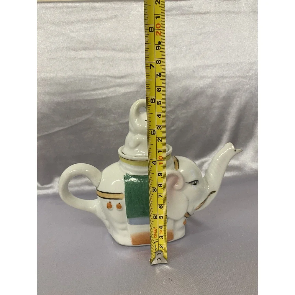Elephant with Calf Hand Painted Figural Teapot - feng shui Good Luck Trunks Up